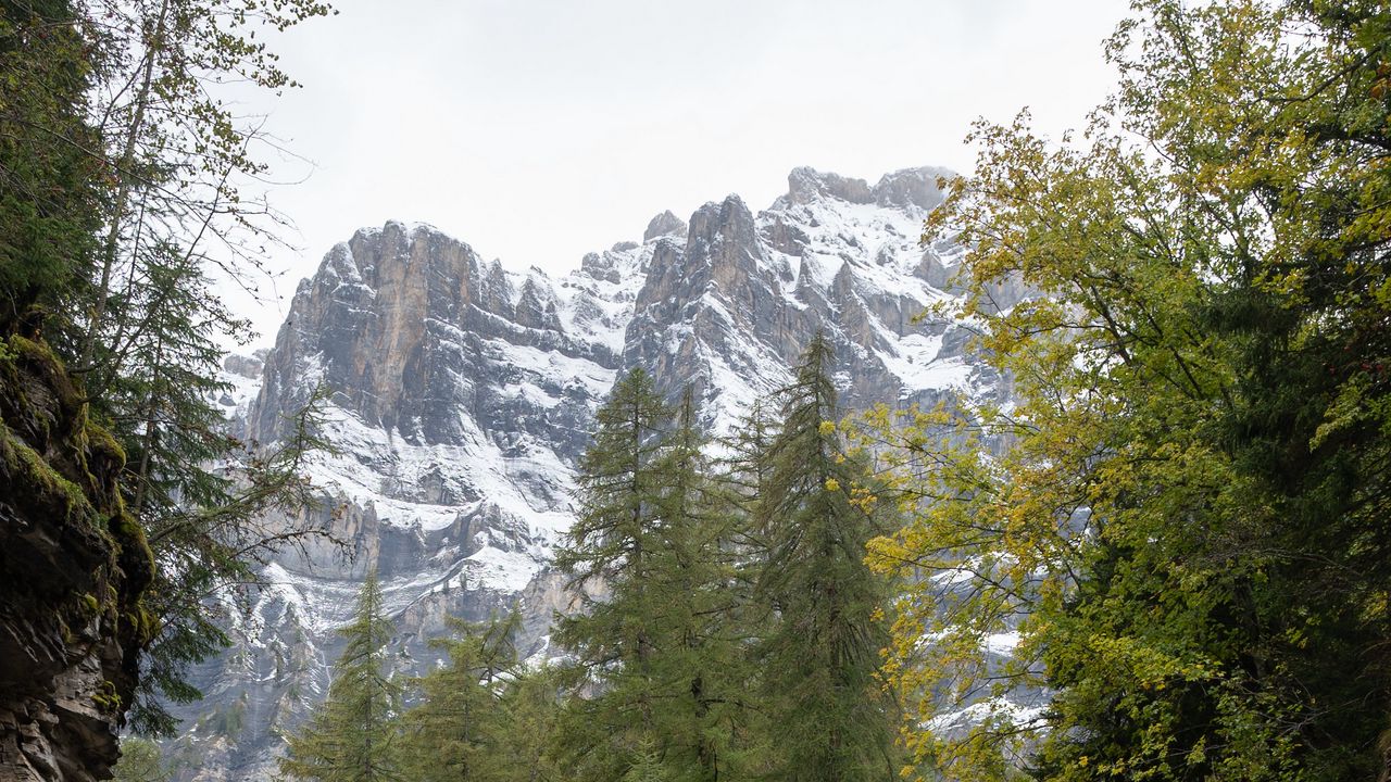 Wallpaper mountains, waterfall, rocks, trees