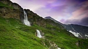 Preview wallpaper mountains, waterfall, slope, landscape