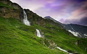 Preview wallpaper mountains, waterfall, slope, landscape