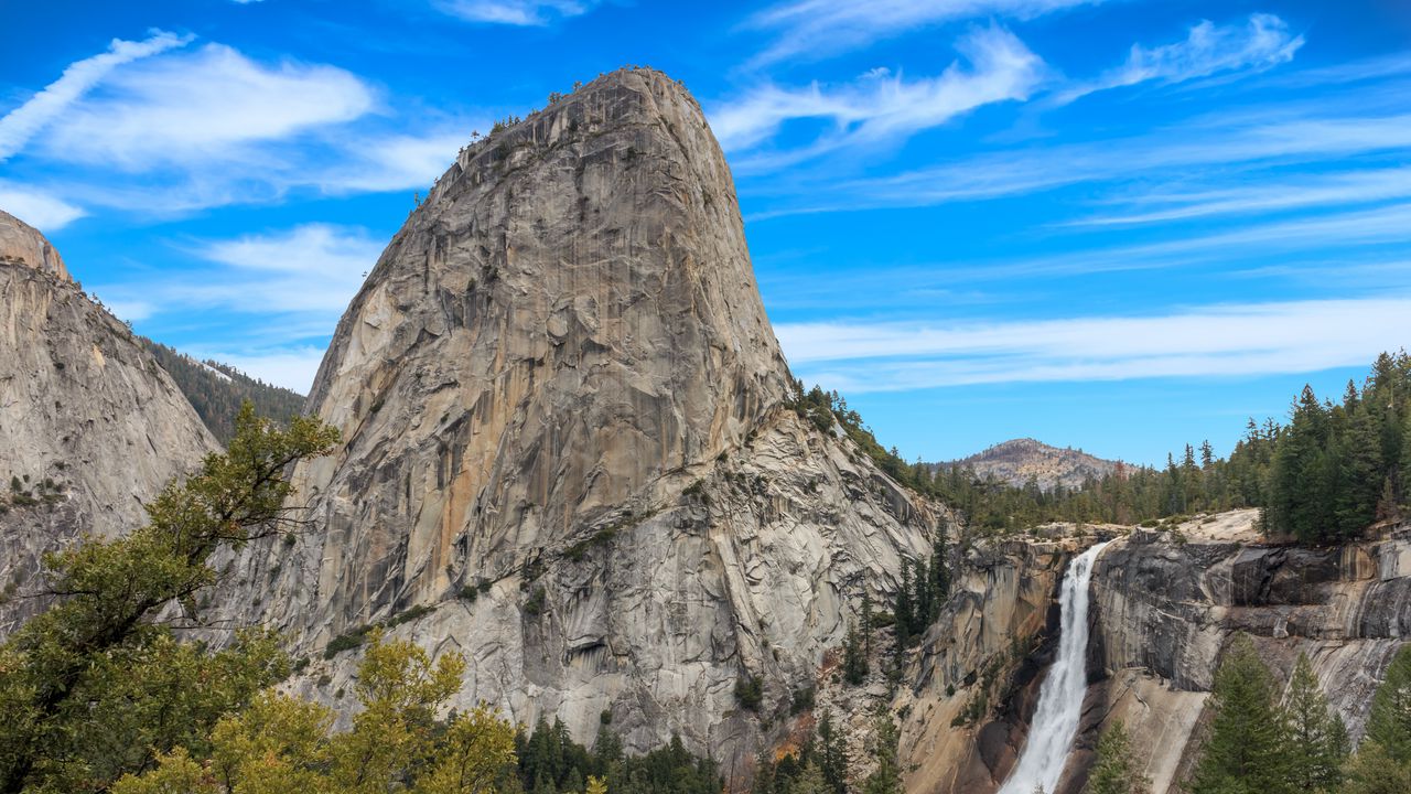 Wallpaper mountains, waterfall, trees, nature, landscape
