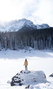 Preview wallpaper mountains, winter, man, travel