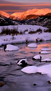 Preview wallpaper mountains, winter, morning, dawn