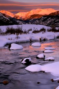 Preview wallpaper mountains, winter, morning, dawn