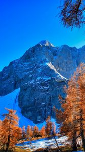 Preview wallpaper mountains, winter, sky, grass, trees, beautiful view