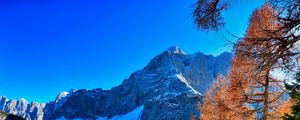 Preview wallpaper mountains, winter, sky, grass, trees, beautiful view