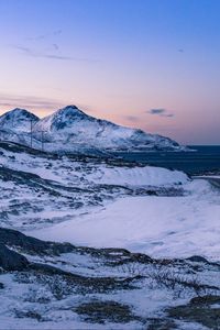 Preview wallpaper mountains, winter, snow, sea