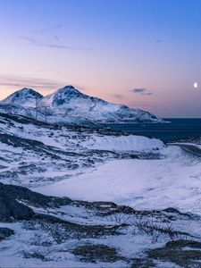 Preview wallpaper mountains, winter, snow, sea