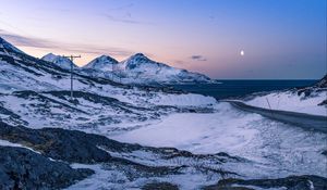 Preview wallpaper mountains, winter, snow, sea