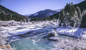 Preview wallpaper mountains, winter, snow, lake, trees