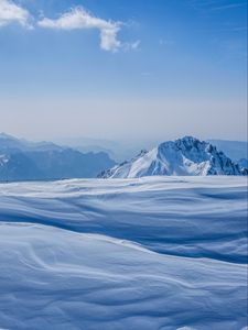 Preview wallpaper mountains, winter, snow, top, tourism