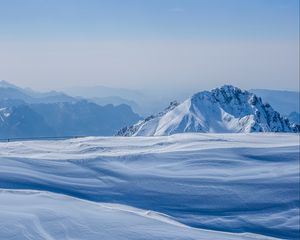 Preview wallpaper mountains, winter, snow, top, tourism