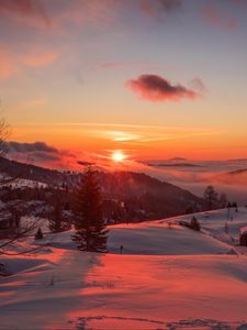 Preview wallpaper mountains, winter, sunset, trees, austria