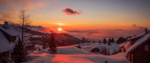 Preview wallpaper mountains, winter, sunset, trees, austria