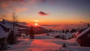 Preview wallpaper mountains, winter, sunset, trees, austria