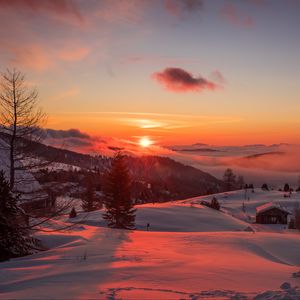 Preview wallpaper mountains, winter, sunset, trees, austria