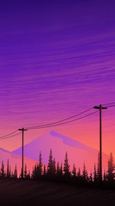 Preview wallpaper mountains, wires, purple, art