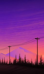 Preview wallpaper mountains, wires, purple, art