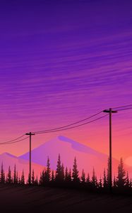 Preview wallpaper mountains, wires, purple, art