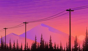 Preview wallpaper mountains, wires, purple, art