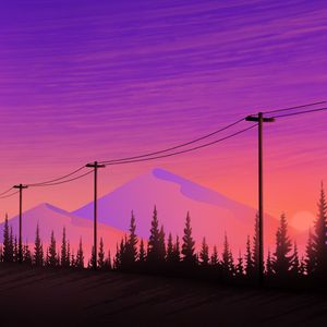 Preview wallpaper mountains, wires, purple, art