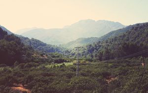 Preview wallpaper mountains, wires, trees