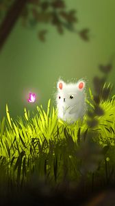 Preview wallpaper mouse, butterfly, cute, grass, art