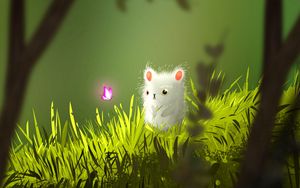 Preview wallpaper mouse, butterfly, cute, grass, art