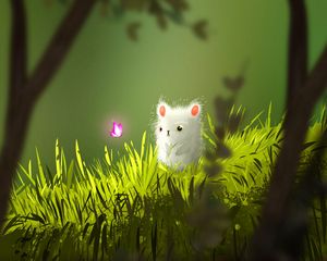 Preview wallpaper mouse, butterfly, cute, grass, art