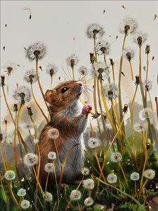 Preview wallpaper mouse, dandelions, art, grass, darling