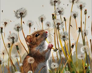 Preview wallpaper mouse, dandelions, art, grass, darling