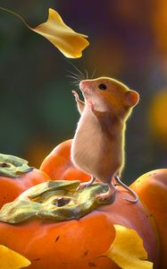 Preview wallpaper mouse, rodent, cute, leaves, art