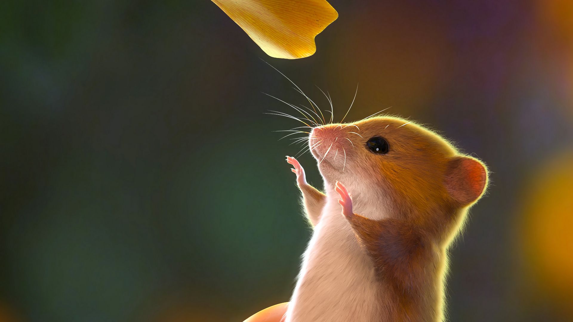 Download wallpaper 1920x1080 mouse, rodent, cute, leaves, art full hd,  hdtv, fhd, 1080p hd background