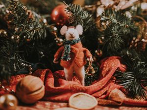 Preview wallpaper mouse, toy, christmas, new year, decoration, blur