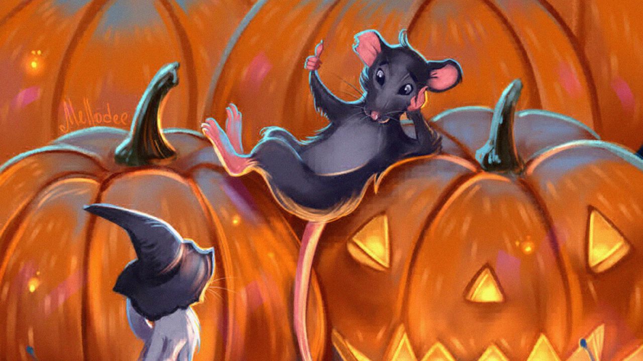 Wallpaper mouses, pumpkin, art, halloween, night