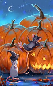 Preview wallpaper mouses, pumpkin, art, halloween, night