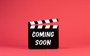 Preview wallpaper movie clapper, inscription, phrase, coming soon, pink