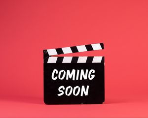 Preview wallpaper movie clapper, inscription, phrase, coming soon, pink