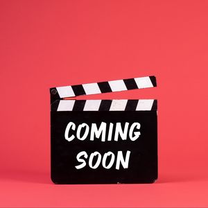 Preview wallpaper movie clapper, inscription, phrase, coming soon, pink