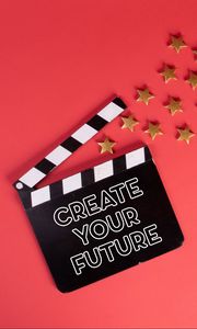 Preview wallpaper movie clapperboard, motivation, words, phrase, text, stars, red