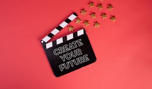 Preview wallpaper movie clapperboard, motivation, words, phrase, text, stars, red