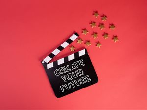 Preview wallpaper movie clapperboard, motivation, words, phrase, text, stars, red