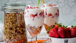 Preview wallpaper muesli, cereal, yogurt, berries, strawberries