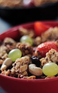 Preview wallpaper muesli, nuts, grapes, berries, breakfast
