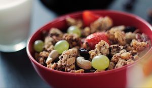 Preview wallpaper muesli, nuts, grapes, berries, breakfast