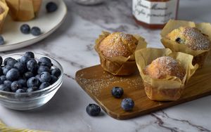 Preview wallpaper muffins, blueberries, berries, honey, dessert