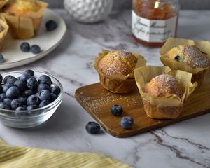 Preview wallpaper muffins, blueberries, berries, honey, dessert