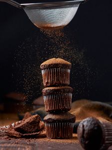 Preview wallpaper muffins, chocolate, powder, dessert, cooking