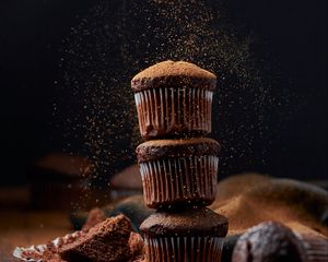 Preview wallpaper muffins, chocolate, powder, dessert, cooking