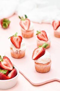 Preview wallpaper muffins, strawberries, berries, dessert, pink