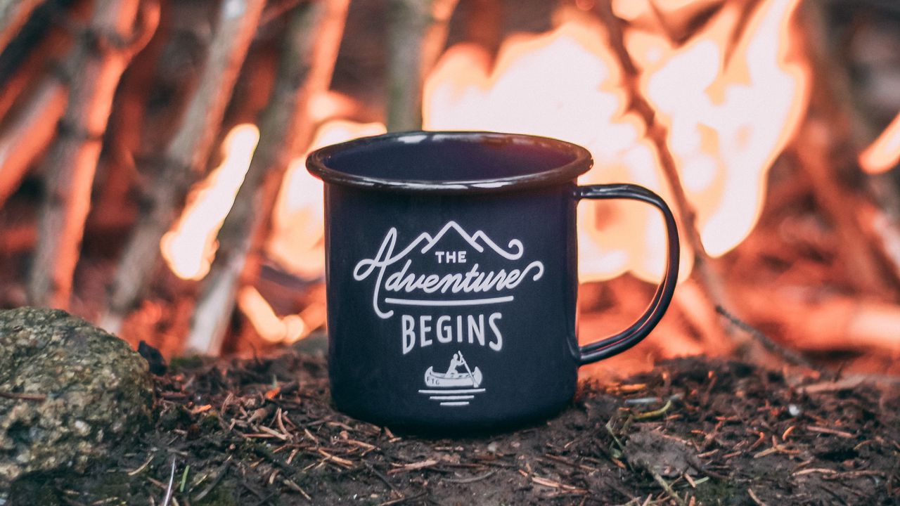 Wallpaper mug, campfire, camping, trip